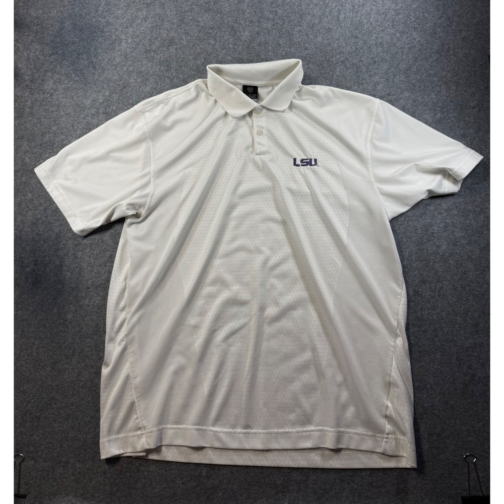 Nike Golf LSU Tigers Dri-FIT Polo Shirt Mens XL White Short Sleeve NCAA Logo